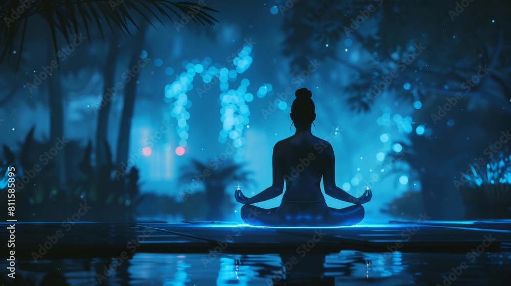 mage of a yoga practitioner in a serene setting, with a subtle glow around the body representing a peaceful aura mage of a yoga practitioner in a serene setting, with a subtle glow around the body representing a peaceful aura