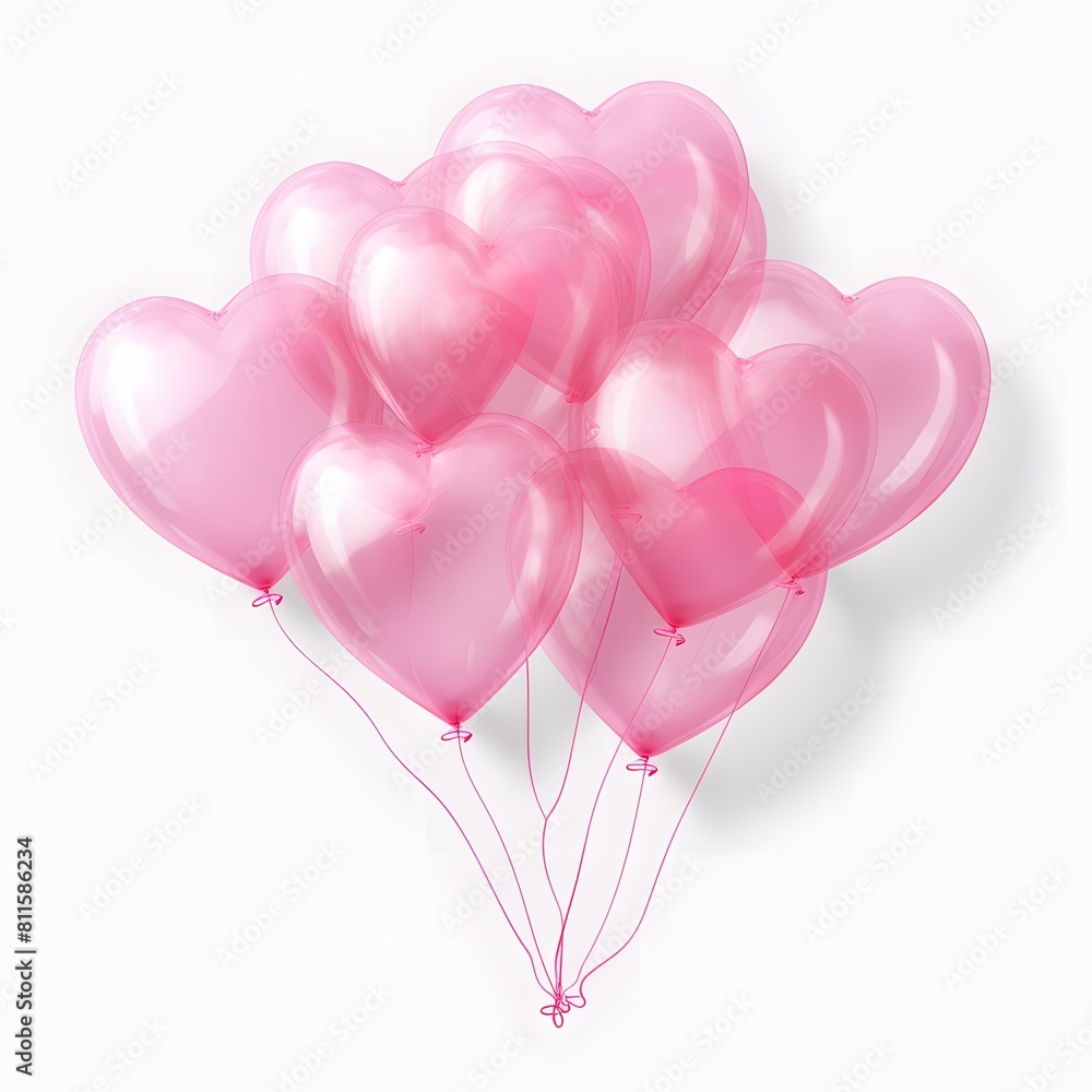 Pink heart shape balloons isolated on white background. Generative AI.