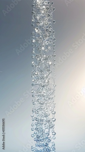 An elegant column of silver and icy blue connections streaming vertically down a gradient background from light grey to deep blue, perfect for displaying text in the lower half