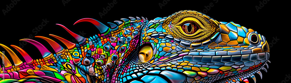 Naklejka premium A colorful lizard with a bright yellow eye