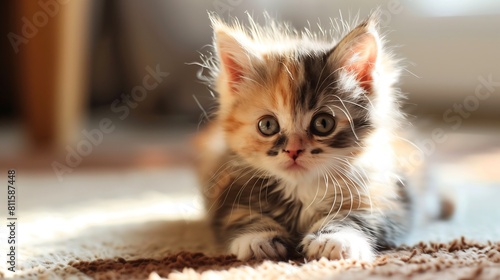 Cute kitten playing on the carpet