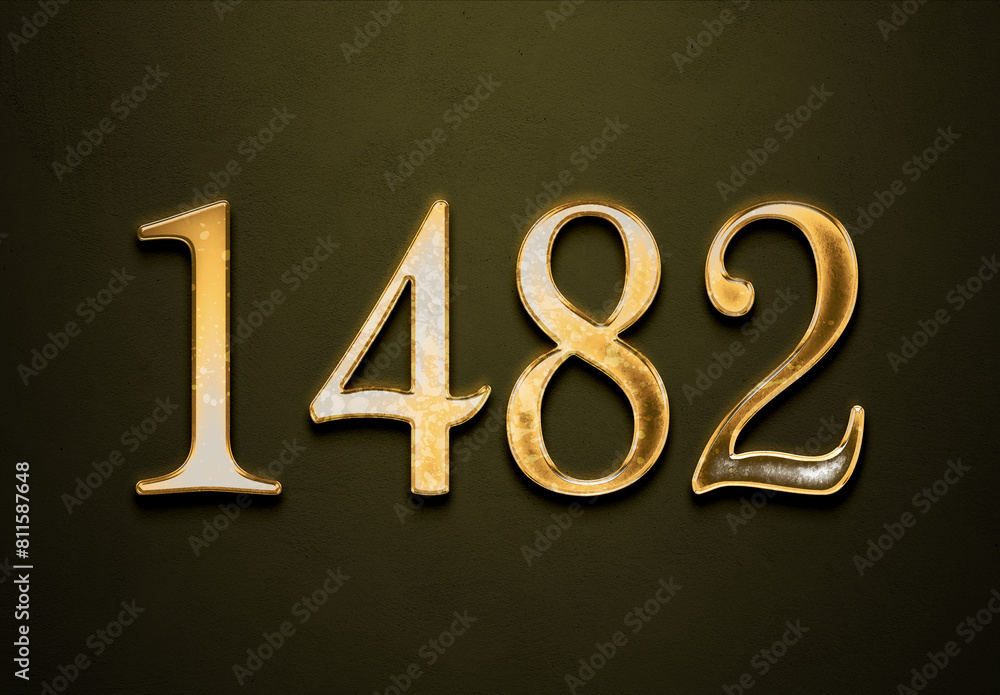 Old gold effect of 1482 number with 3D glossy style Mockup. Old gold effect of 1482 number with 3D glossy style Mockup.