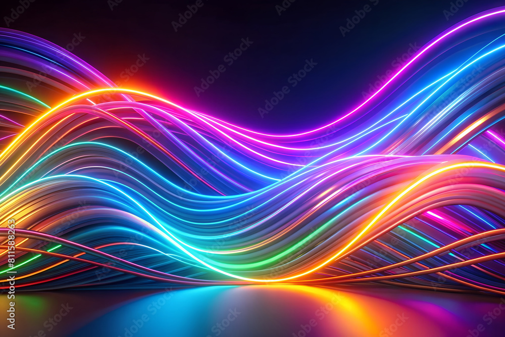 Fototapeta premium Abstract background with colorful lines and waves. Neon glowing lines. Futuristic, Data transfer, Technology, Digital, Motion.