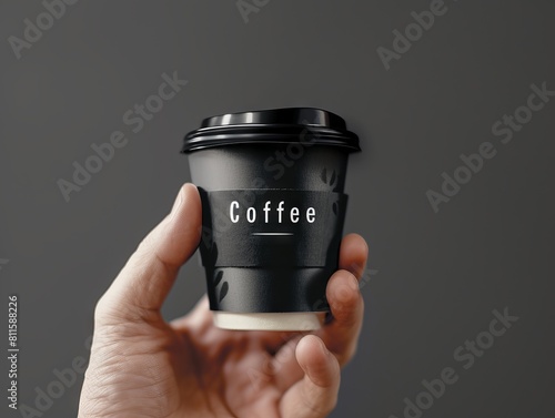 A person holding a coffee cup with the word coffee on it. photo