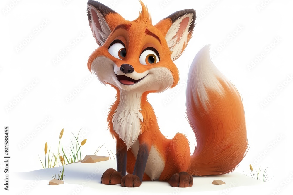 Fototapeta premium A cartoon fox character for children on a white isolated background.
