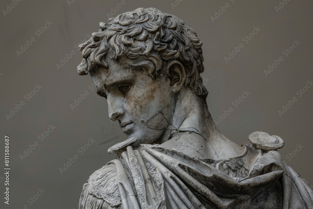 Weathered stone bust of a classical figure