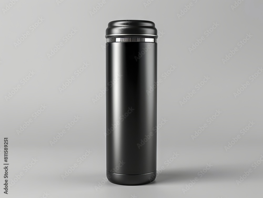 A black thermos with a lid. A black thermos with a lid.