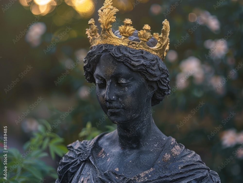 Ornate statue of a regal figure with a golden crown Ornate statue of a regal figure with a golden crown