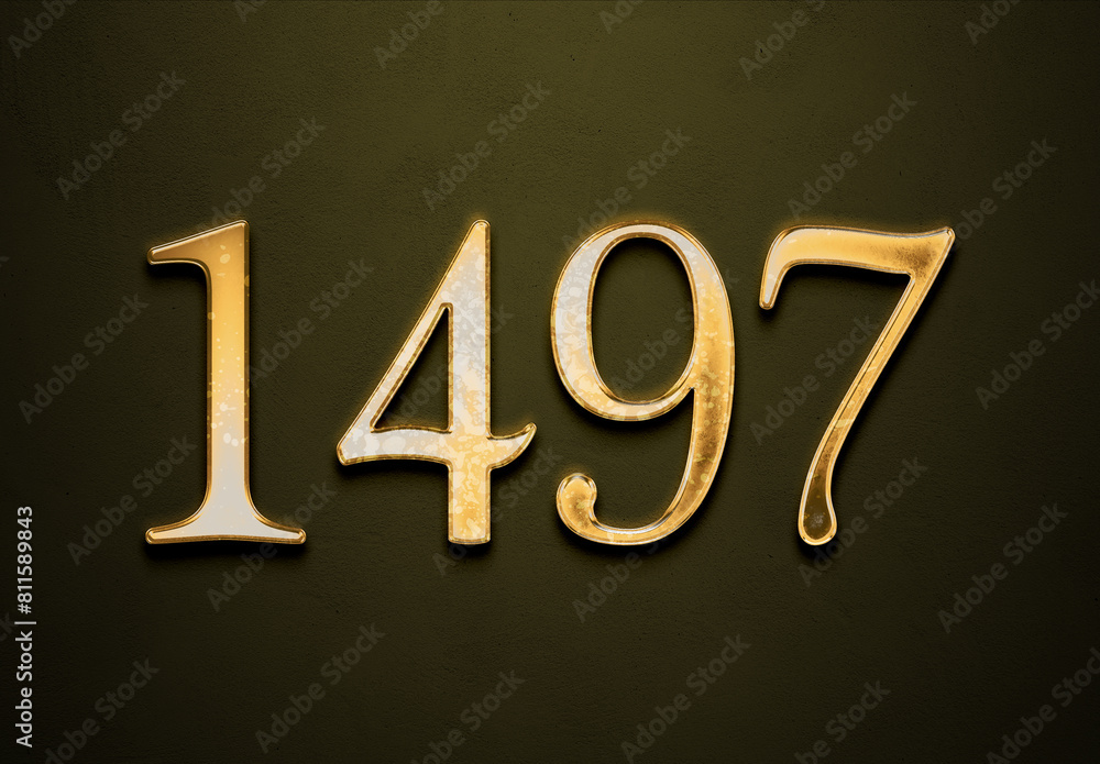 Old gold effect of 1497 number with 3D glossy style Mockup. Old gold effect of 1497 number with 3D glossy style Mockup.