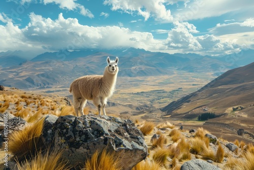 Llamas or Alpaca in Andes Mountains  Peru