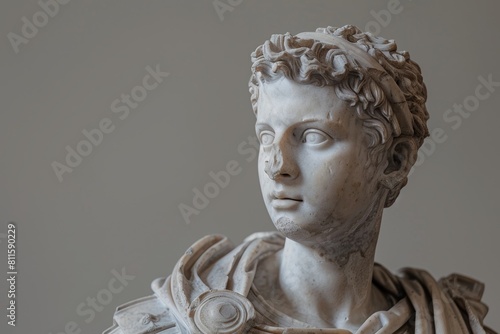 Marble bust of a young man with curled hair photo
