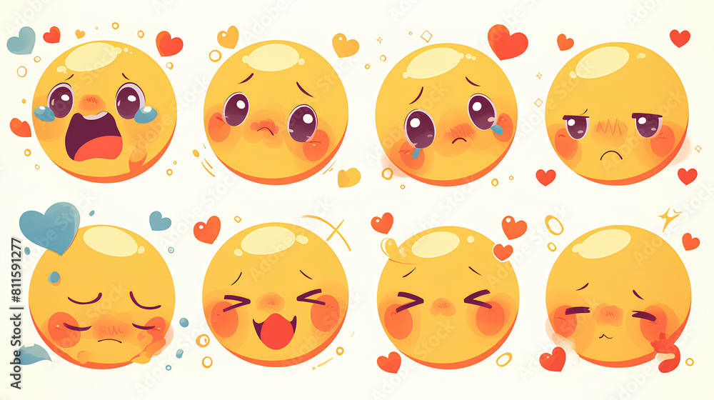Fototapeta premium smile face emoji, expression emoticon set