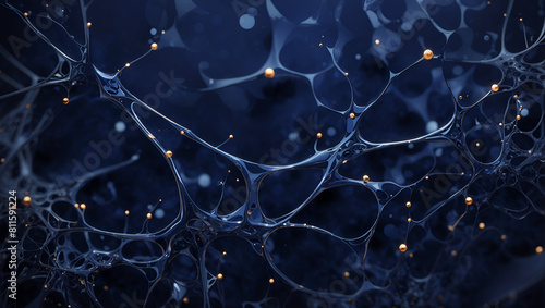 Abstract neurons artworks 3d illustration on navy blue color background design wallpaper