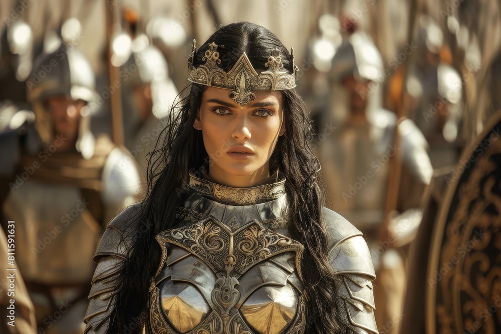 Powerful female warrior in ornate armor