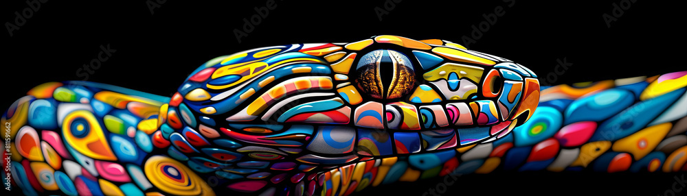 A colorful snake with a rainbow pattern on its body A colorful snake with a rainbow pattern on its body