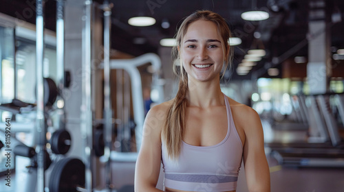 Young athletic woman in sportswear doing fitness in a modern gym