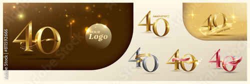 40th anniversary logotype modern gold number with shiny ribbon. alternative logo number Golden anniversary celebration
