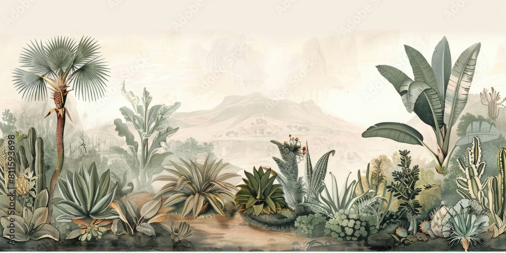 custom made wallpaper toronto digitalwallpaper landscape with desert and cactus, old drawing vintage 