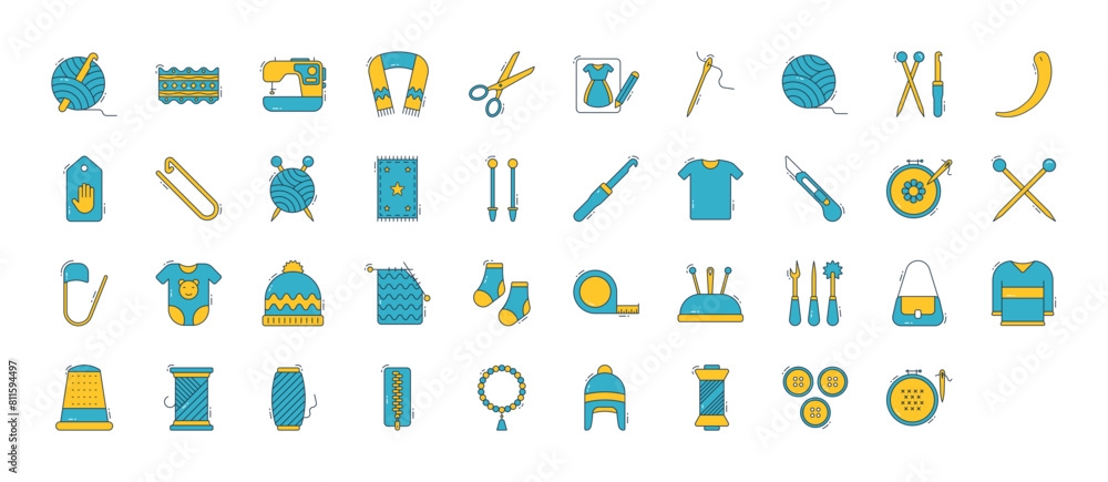 Knitting icons set. such as Crochet, Lace, Sewing Machine, Winter Scarf, Needle, Scissors, Yarn Ball, Tools, Curved Needle, Design, Embroidery, Hand Made and Safety Pin vector illustration. Knitting icons set. such as Crochet, Lace, Sewing Machine, Winter Scarf, Needle, Scissors, Yarn Ball, Tools, Curved Needle, Design, Embroidery, Hand Made and Safety Pin vector illustration.