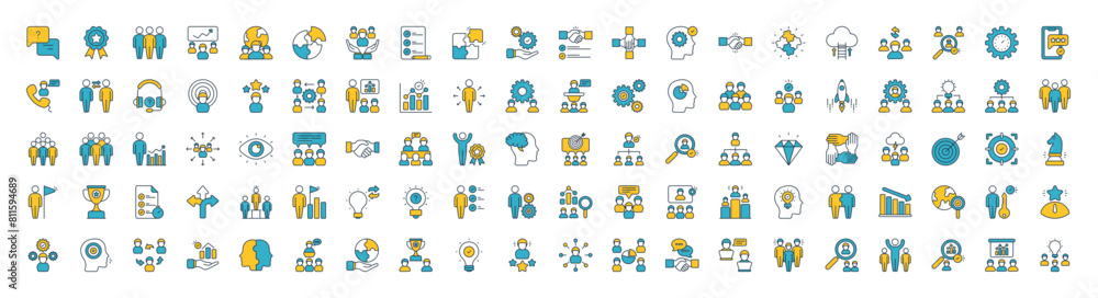  Team Work  icons set. such as Business Meeting, Achievement, Help, Efficiency, Solution, Workflow, Innovation, Partners, Team Building and Project  vector illustration.