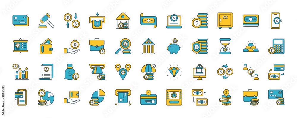 Finance icons set. such as Bank Card, Withdraw, Real Estate, Money, Online Money, Profit, Safe Box, Mobile Money, Presentation, Wallet and Briefcase vector illustration. Finance icons set. such as Bank Card, Withdraw, Real Estate, Money, Online Money, Profit, Safe Box, Mobile Money, Presentation, Wallet and Briefcase vector illustration.