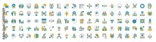  Team Work  icons set. such as Business Meeting  Achievement  Help  Efficiency  Solution  Workflow  Innovation  Partners  Team Building and Project  vector illustration.