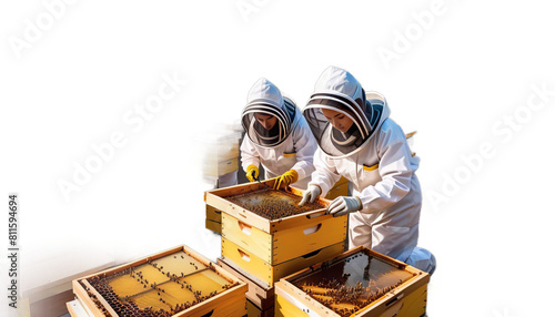 Obraz na płótnie suit beehives city beekeeper towns flying beekeeping background working urban protective concept large bees person bee apiarist town apiculture honey man beehive honeycomb hive nature insect work w salonie