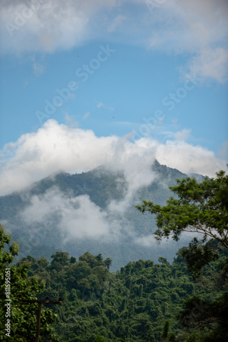 Green mountains and mist after rain.