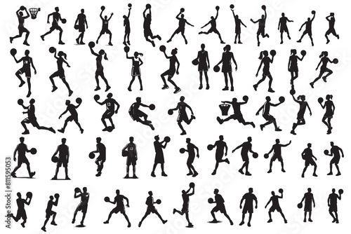 Vector set of Basketball players silhouettes, Basketball silhouettes