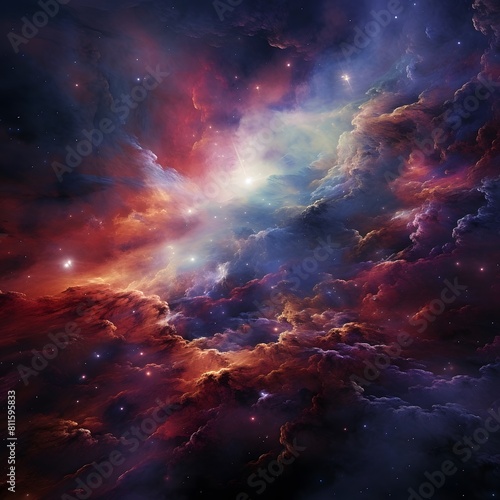 Amazing nebula in space with vibrant colors. Generative AI. © Studicon