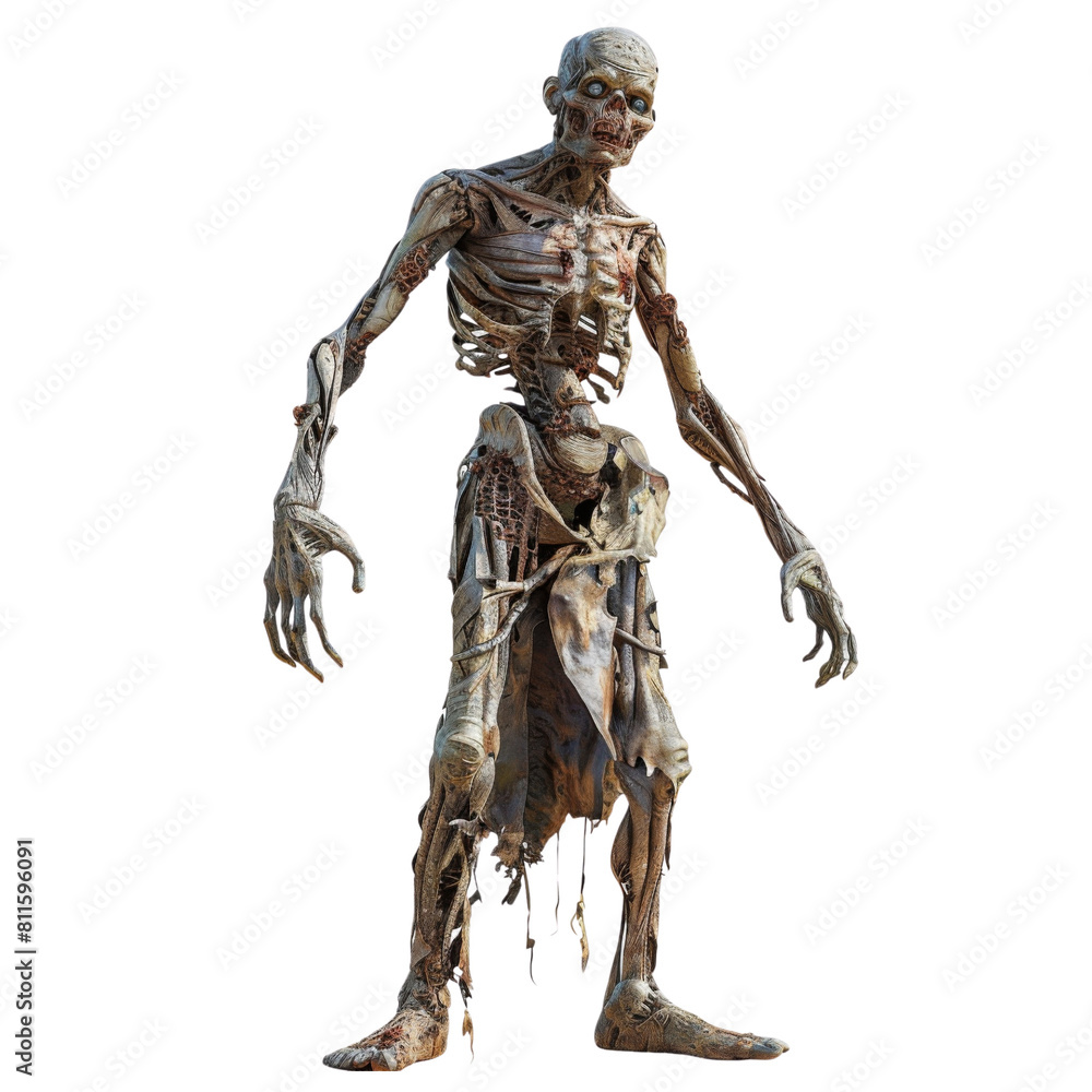 Zombie creature model with exposed bones and tattered clothes transparent background, PNG Zombie creature model with exposed bones and tattered clothes transparent background, PNG