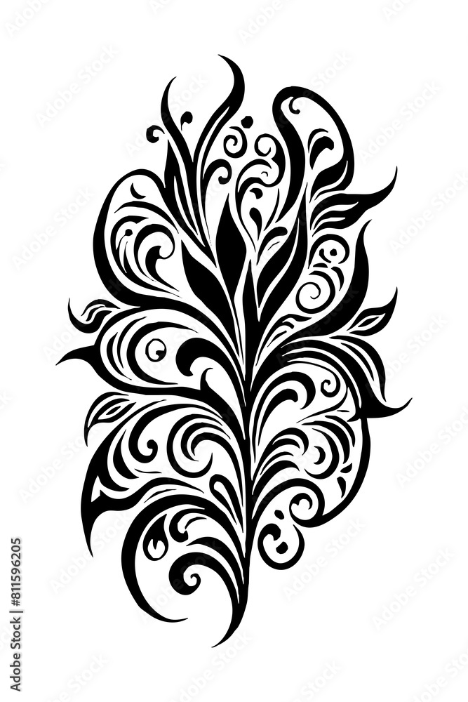 Botanical black and white pattern. For use on tattoos, posters, textiles, T-shirt printing. Generated by Ai Botanical black and white pattern. For use on tattoos, posters, textiles, T-shirt printing. Generated by Ai