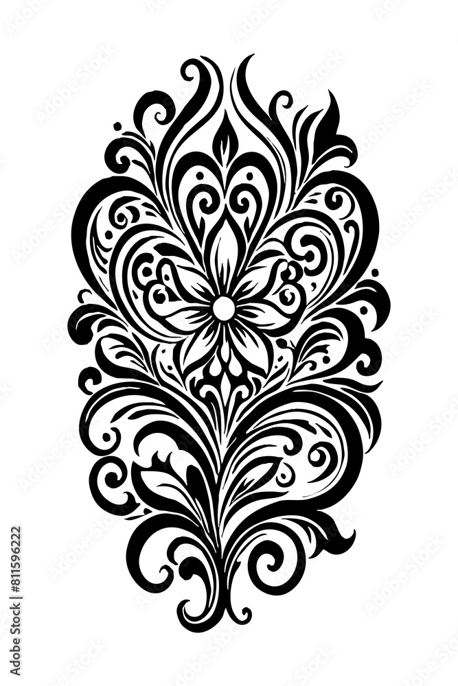 Botanical black and white pattern. For use on tattoos, posters, textiles, T-shirt printing. Generated by Ai Botanical black and white pattern. For use on tattoos, posters, textiles, T-shirt printing. Generated by Ai