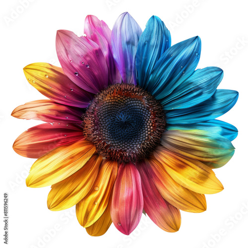 A stunning multi-colored sunflower transparent background  PNG