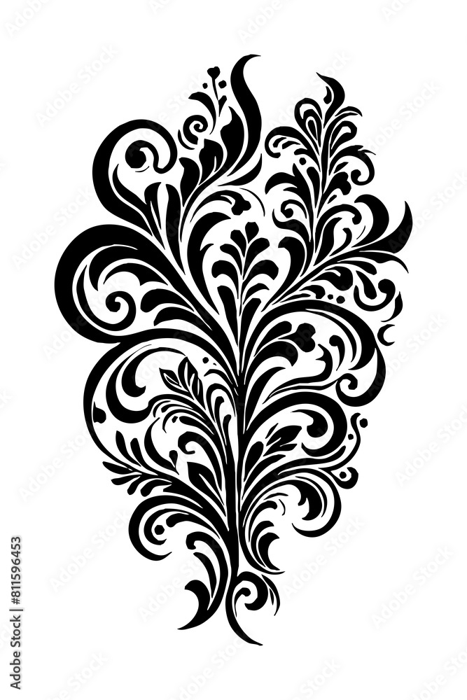 Botanical black and white pattern. For use on tattoos, posters, textiles, T-shirt printing. Generated by Ai