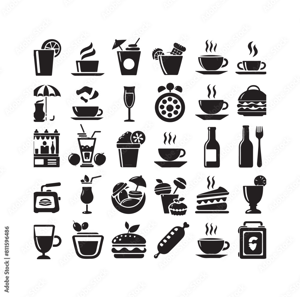 Set of cafe icons, restaurant icon, food and drink vector illustration icon design Set of cafe icons, restaurant icon, food and drink vector illustration icon design