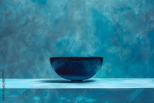 A blue bowl sits on a table. The bowl is the main focus of the image