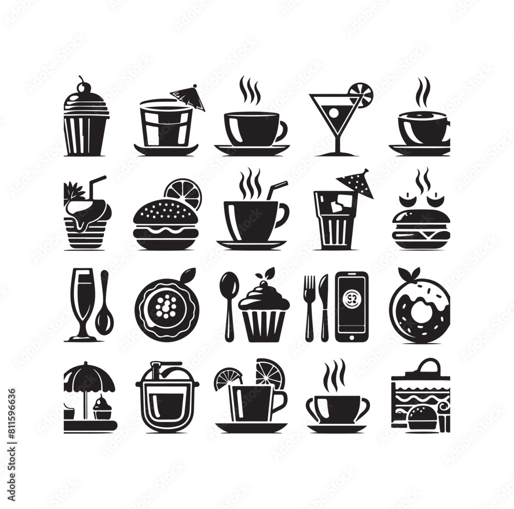 Set of cafe icons, restaurant icon, food and drink vector illustration icon design Set of cafe icons, restaurant icon, food and drink vector illustration icon design