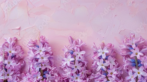 Spring hyacinth flowers on a pink background. A greeting card  a place for text.