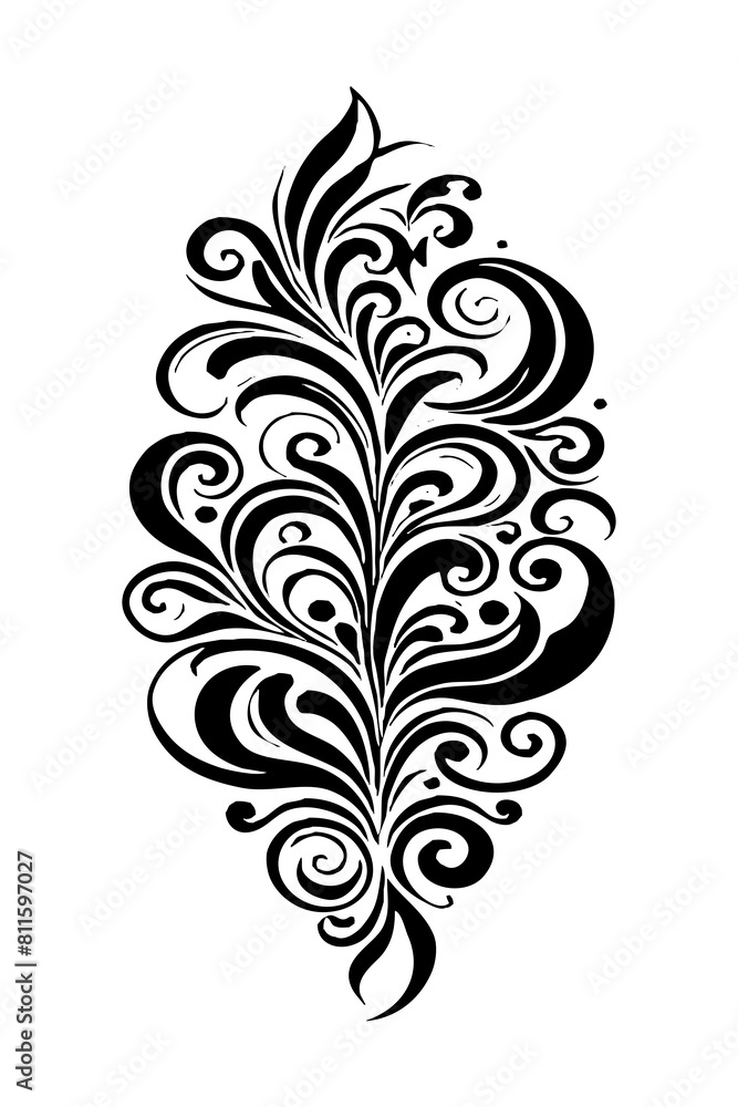 Botanical black and white pattern. For use on tattoos, posters, textiles, T-shirt printing. Generated by Ai