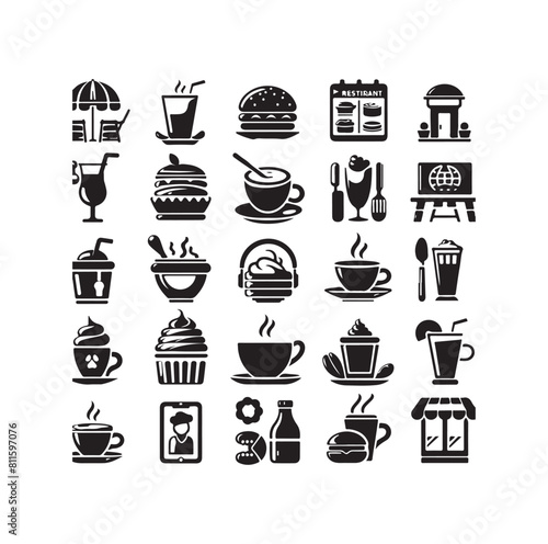 Set of cafe icons, restaurant icon, food and drink vector illustration icon design 