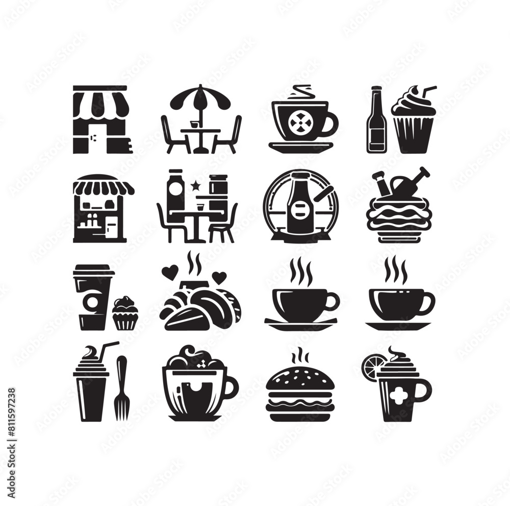 Set of cafe icons, restaurant icon, food and drink vector illustration icon design Set of cafe icons, restaurant icon, food and drink vector illustration icon design