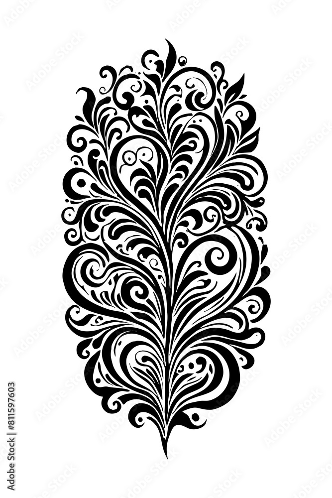 Botanical black and white pattern. For use on tattoos, posters, textiles, T-shirt printing. Generated by Ai Botanical black and white pattern. For use on tattoos, posters, textiles, T-shirt printing. Generated by Ai