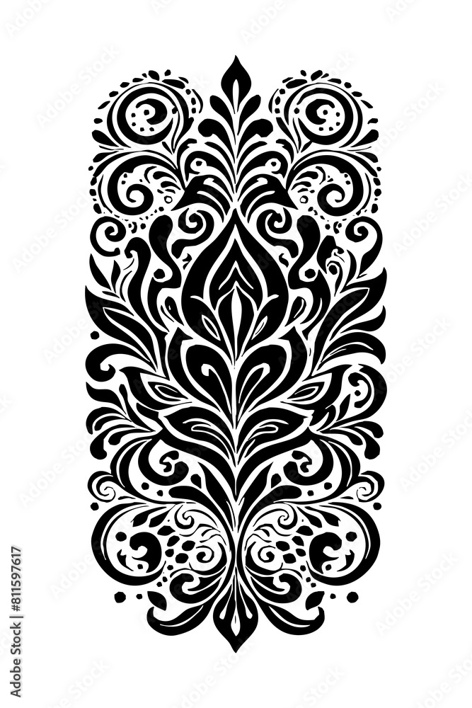 Botanical black and white pattern. For use on tattoos, posters, textiles, T-shirt printing. Generated by Ai Botanical black and white pattern. For use on tattoos, posters, textiles, T-shirt printing. Generated by Ai