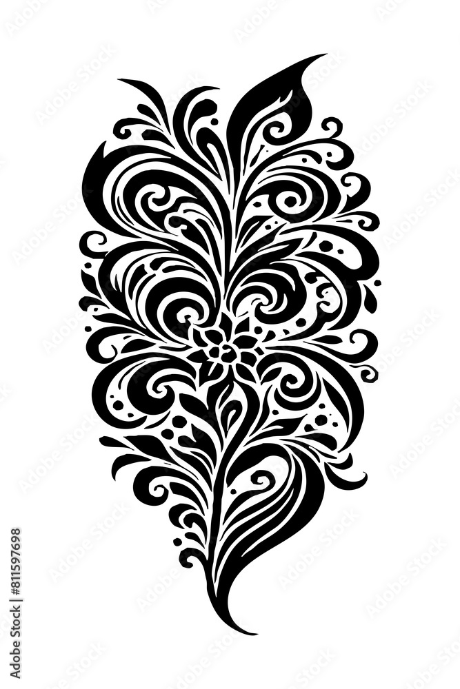 Botanical black and white pattern. For use on tattoos, posters, textiles, T-shirt printing. Generated by Ai