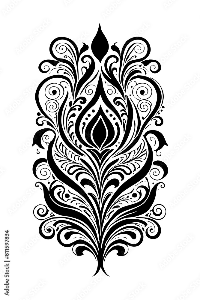 Botanical black and white pattern. For use on tattoos, posters, textiles, T-shirt printing. Generated by Ai Botanical black and white pattern. For use on tattoos, posters, textiles, T-shirt printing. Generated by Ai