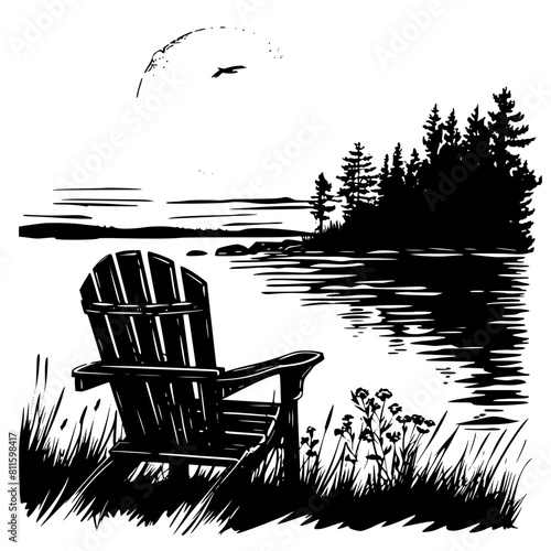 Adirondack Chair png, Adirondack Chair, Chair vector, Adirondack Scene SVG, Beach chair svg, Lounge chair svg, Muskoka clip art, Camping Cabin, Campfire Svg, Adirondack chair SVG, camping svg, forest,