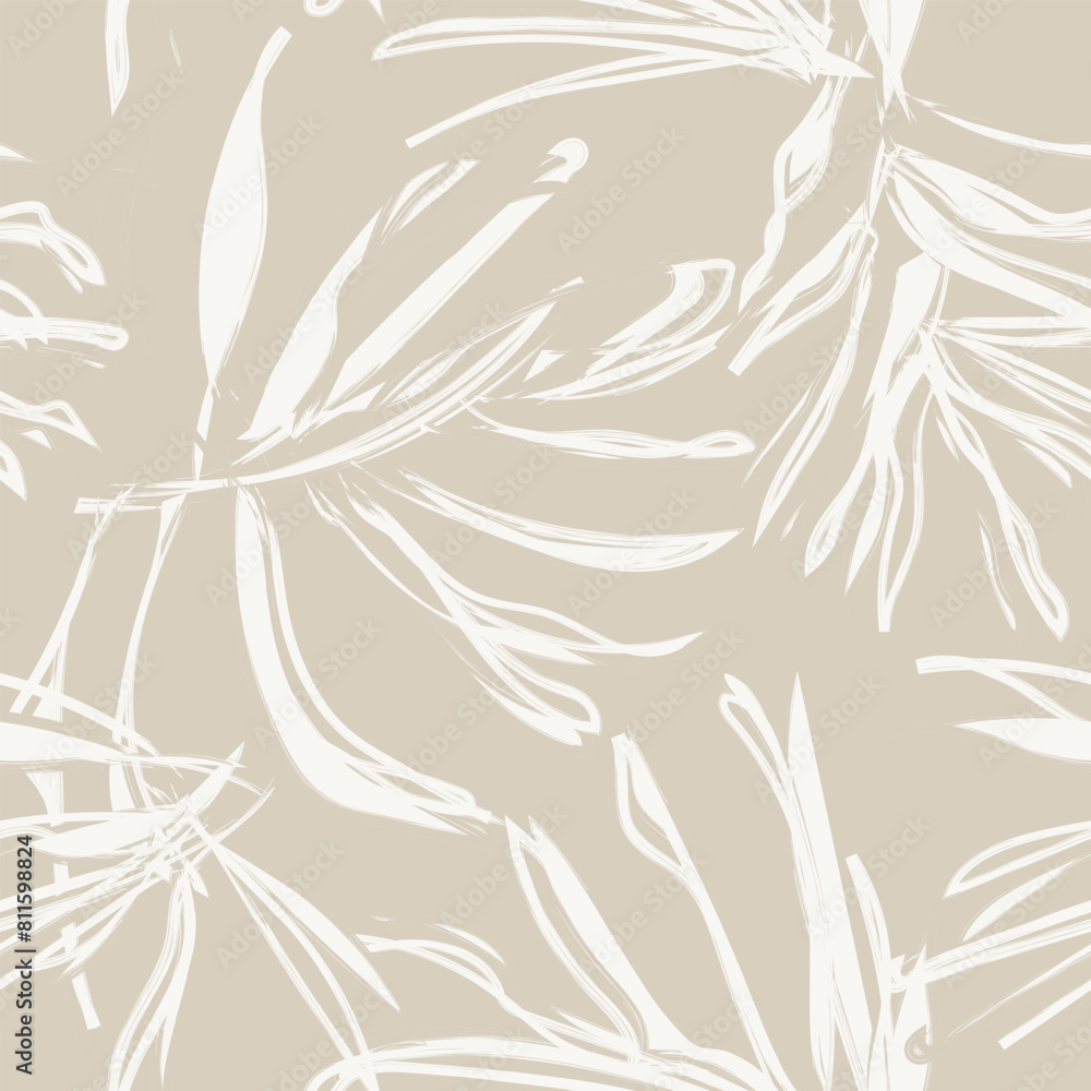 Fototapeta premium Neutral Colour Tropical Leaf Seamless Pattern Design