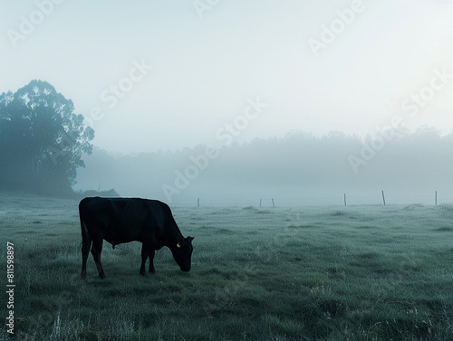 Cow on Foggy Pasture © pavlofox