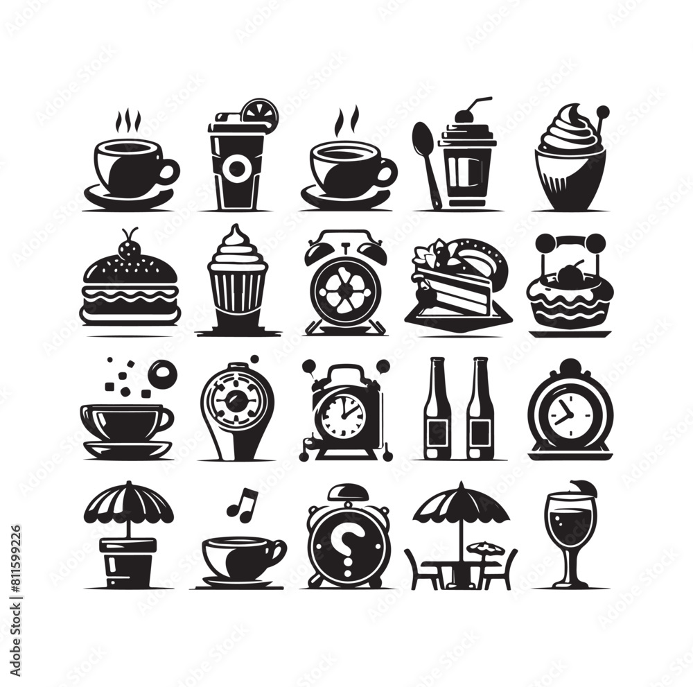 Set of cafe icons, restaurant icon, food and drink vector illustration icon design Set of cafe icons, restaurant icon, food and drink vector illustration icon design